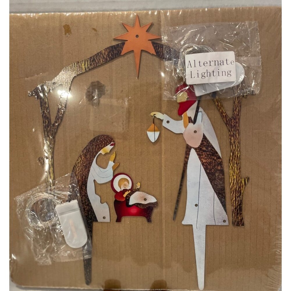Metal Nativity Scene Decor W/ Alternate Lighting Modern Rustic Design Christmas